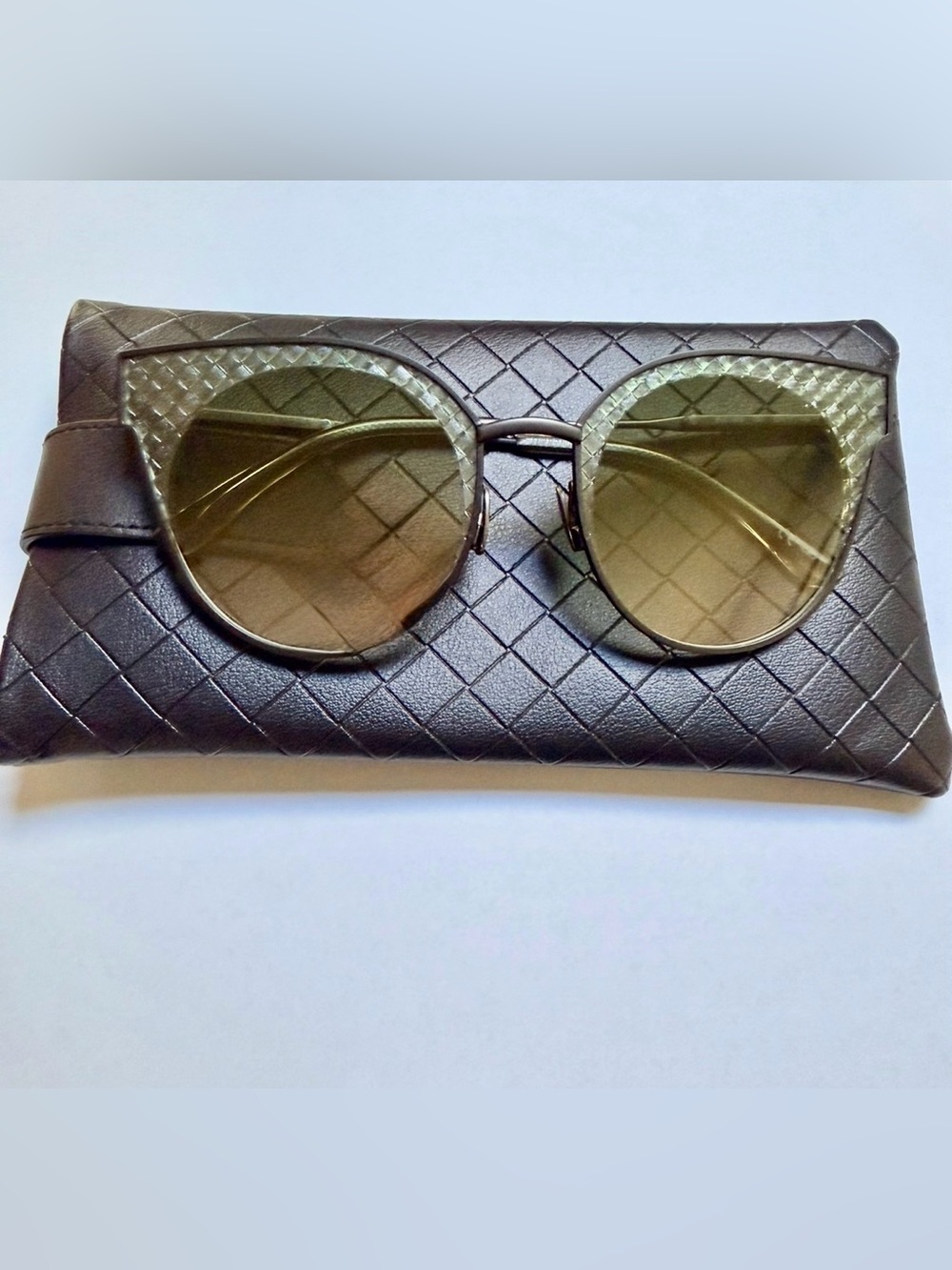 Bottega Veneta BV0189S Intrecciato Cat Eye Sunglasses Olive Green